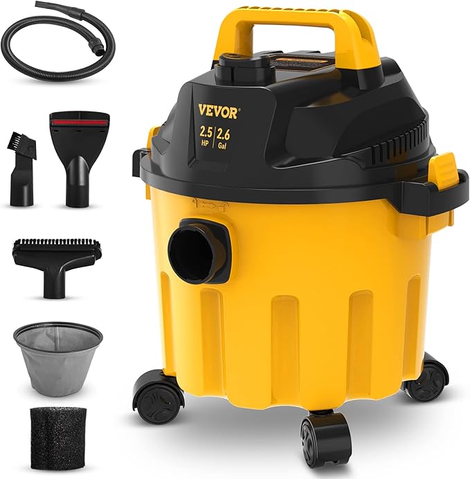 VEVOR 2.6 Gallon Wet Dry Vacuum with Blowing Function, POWERTEC 10 Ft. Dust Collection Hose Kit with 5 Fittings for Woodworking Power Tools Home and Wet/Dry Shop Vacuums Bundle