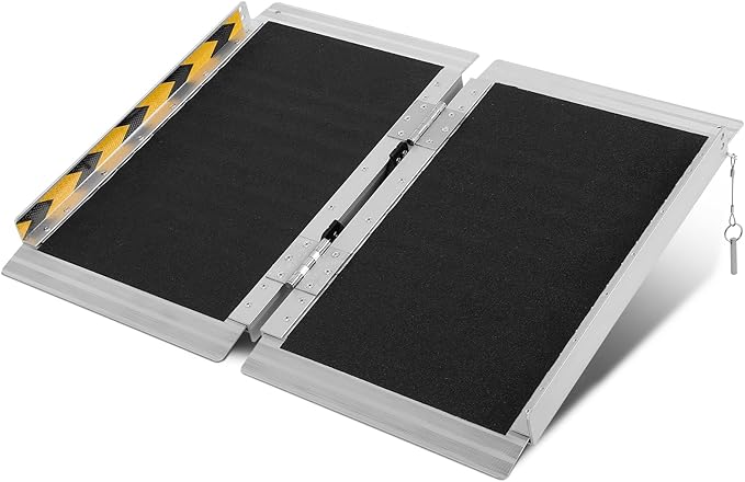 FAHKNS Portable Wheelchair Ramp 2FT, Aluminum Folding Wheelchair Ramp, Non-Slip Handicap Ramps for Home Outside Steps, Threshold Wheel Chair Ramps for Doorways, Porch, Cart, Stairs, Curbs, Scooter