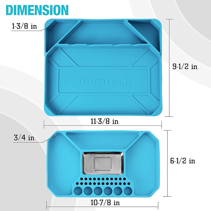 DURATECH 2-Piece Silicone Tool Tray, Premium Non-Slip Flexible Tool Organizer with Magnetic Tray, Tool Storage for Socket, Bolts and Nuts, Screwdriver bits, Gift for Christmas, Mechanic & Garage Tool