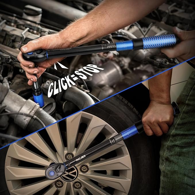 UPGRADE 1/2" Drive Click Torque Wrench,10-180ft.lb,Dual-Direction Adjustable 72 Tooth Click Torque Wrench for Bike, Motorcycle,Professionals & DIYers,Blue