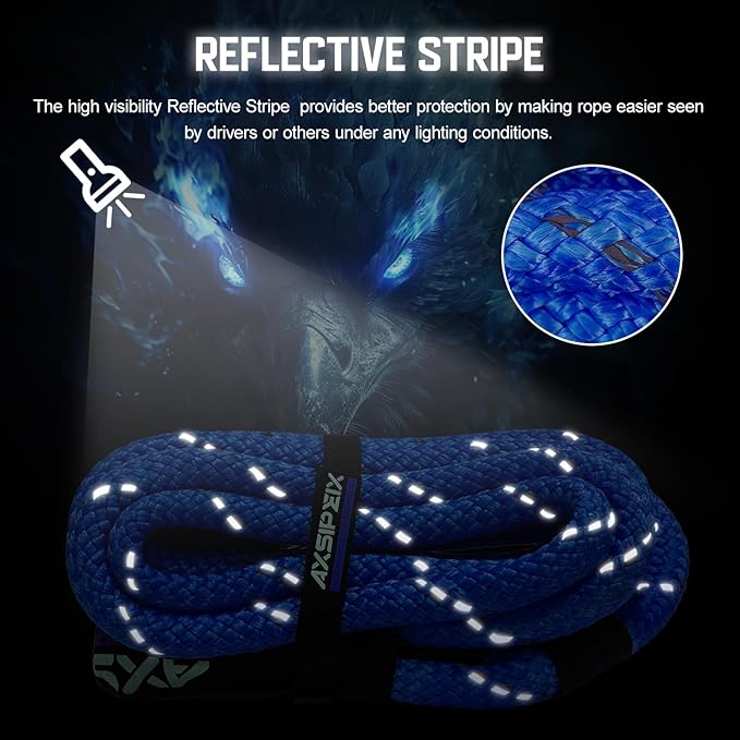 Kinetic Recovery Rope (Reflective) | 1.25in x 30ft 56,000Lbs Heavy Duty, 35% Elasticity Tow Rope - Offroad Snatch Strap for 4x4 Truck SUV UTV ATV Jeep