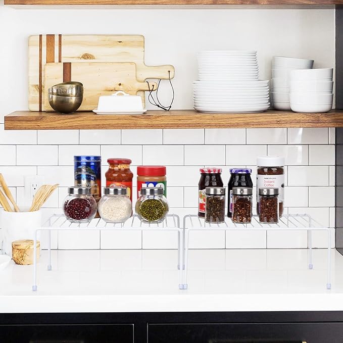 Medium (13.1 x 10.2 Inch) Cabinet Storage Shelf Rack, Shelves，Kitchen Counter and Cabinet Shelf, Storage Rack Organizer for Kitchen, Fridge, Cabinet, Bathroom Cupboard& Pantry (4, White)