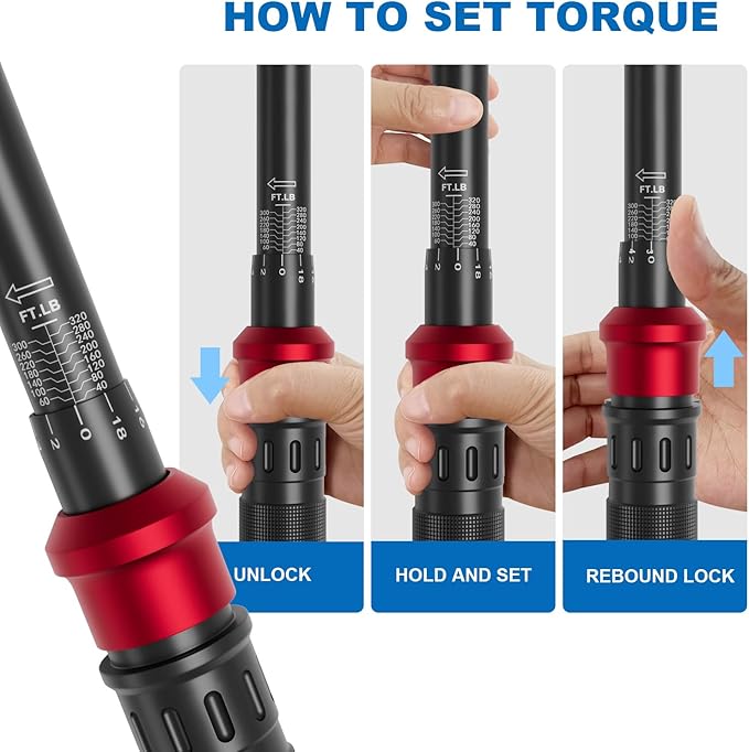 1/2-Inch Click Torque Wrench- 40-320FT.LB/54.2-433.6Nm Dual-Direction Adjustable 72 Tooth Drive Click Torque Wrench with Storage Case for Product Assembly and Car Repair