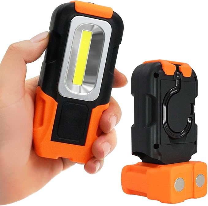 TORCHSTAR Portable LED Work Light, Hanging Hook & Magnetic Flashlight, Battery Operated, COB Pocket Work Lights for Car Repairing, Emergency, Hiking, Camping