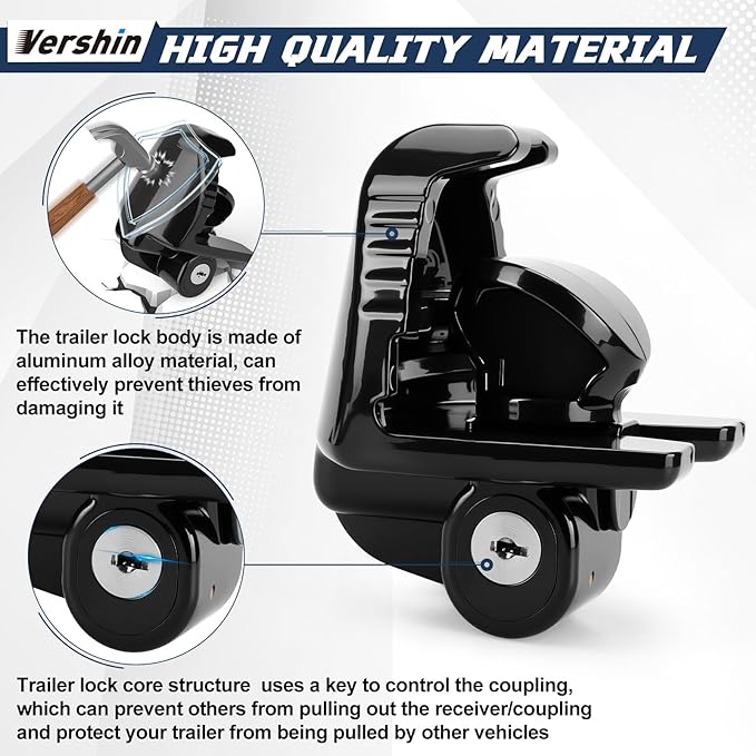Trailer Hitch Locks with 2 Keys,Universal Size Fit 1-7/8", 2", and 2-5/16" Couplers,Heavy Duty Steel Trailer Tongue Lock for Boat,Trailers and RV,Anti-Theft Hitches,Campers, Vehicles - Black