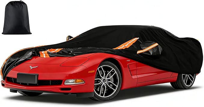 8 Layer Car Cover Custom Fit for Chevrolet Corvette C4 C5 Coupe Convertible Targa 1980–2004 | Outdoor Full Exterior Car Cover | Sun, Rain, UV, Dust, and Snow Protection with Door Zipper