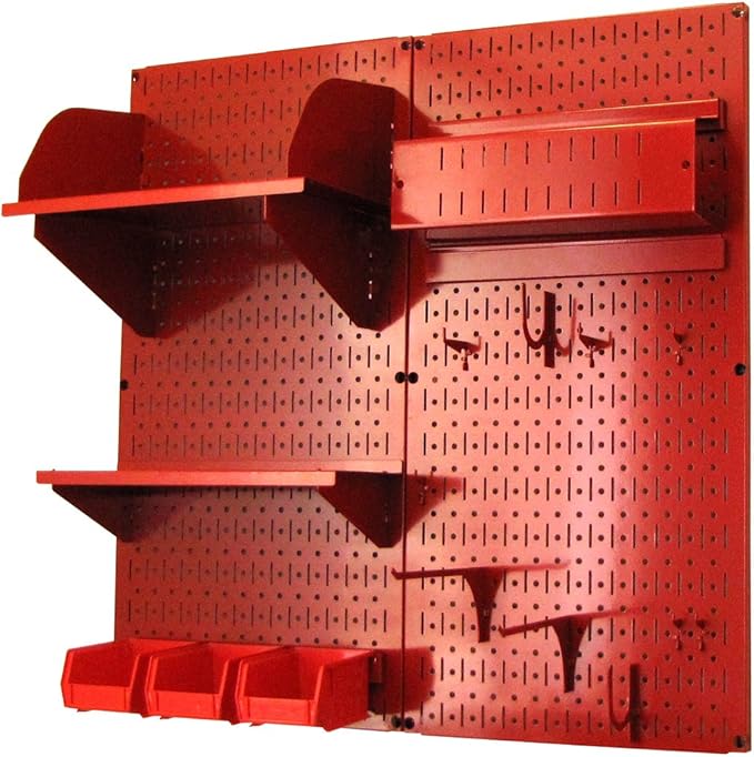Wall Control Craft & Hobby Pegboard Organizer Storage Kit with Red Pegboard and Red Accessories