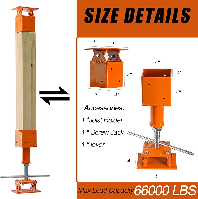 Screw Jack Post Kit (10"-14") with 0-45° Swivel & 4x4 Joist Holder, 66000 LBS Heavy Duty Shore Jack for Beam Repair, Adjustable House Jack Post, Floor Joist Support and Crawlspace Shoring