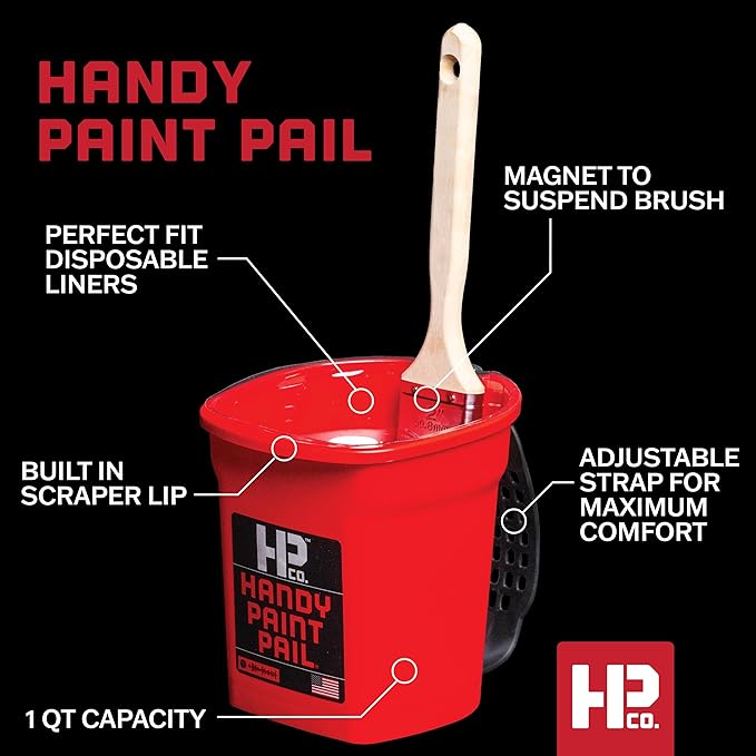 HP CO. HANDY PRODUCTS Handy Paint Pail Kit- Includes Handy Paint Pail, 6 Disposable Liners, Snap-On Lid & 2" Angled Mini-Brush-Perfect for Trim, Cut-ins, and Small Painting Projects