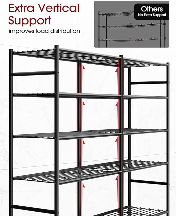 Sakugi Storage Shelves - 5-Tier Heavy Duty Garage Shelving Units with Leveling Feet & Wall Anchor, Large-Capacity Metal Shelf for Garage, Pantry, Kitchen, 59.1" x 15.7" x 69.2", Black