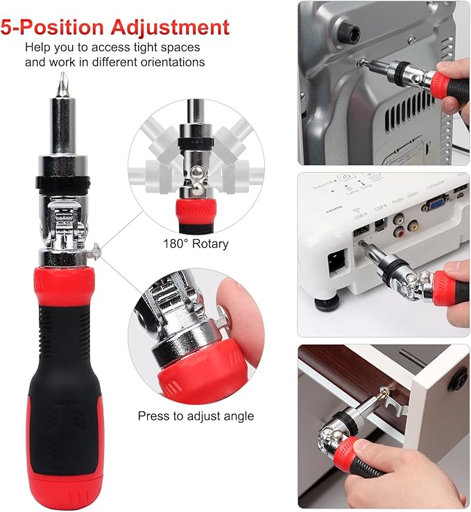 SHARDEN Ratcheting Screwdriver 13-in-1 Multibit Screwdriver All in One Screwdriver Set with Phillips, Flat Head, Torx Security, Hex, Robertson, 180 Degree Pivoting Adjustable Angled Screw Driver Set