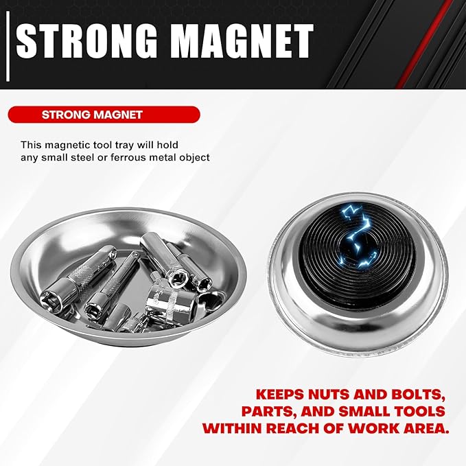 C&T 3-Piece Magnetic Tray Holder, Magnetic Parts Tray Set, Thickened Tray,Stainless Steel, Tool Trays for Screw, Bolts, Nuts, Washers, Pins and Other Small Metal Parts and Tools