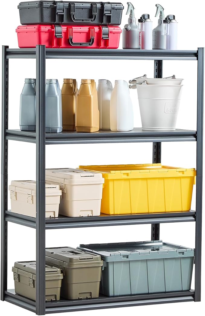 VEVOR Storage Shelves, 2400 lbs, 4 Tier Garage Storage Shelving, 20" D x 40" W x 57" H Adjustable Metal Shelves for Garage Shelves Utility Rack Shelf, Ideal for Kitchen, Warehouse, Basement, Black