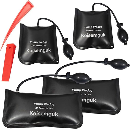 4 Pcs Air Wedge Bag Set Commercial Grade Air Wedge Bag Pump Leveling Kit Alignment Tool Inflatable Air Wedge Bag Tool Inflatable Shim Bag with 2 Plastic Wedge for Variety of Jobs