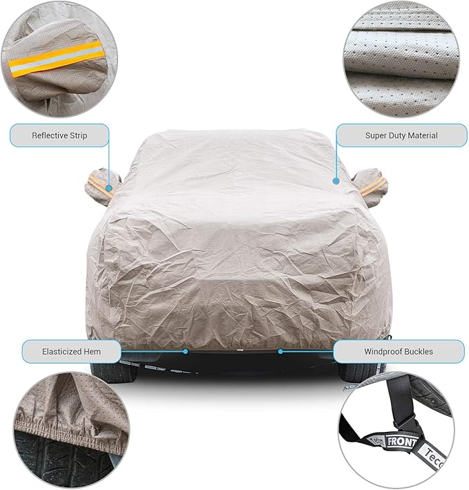 Tecoom Thick Shell Super Breathable Waterproof Windproof Snow Sun Rain UV Protective Outdoor All Weather SUV Car Cover Fit 206-215 Inches Full-Size SUV