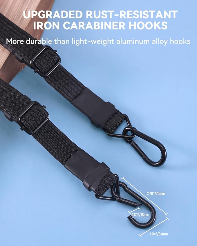80 Inch Adjustable Carabiner Bungee Cords with 190 Lbs Max Break Strength - Adjust from 45" to 80" - Heavy Duty Flat Carabiner Bungee Straps with Upgraded Hooks for Tents, Cargo, Luggage, etc (4 Pcs)