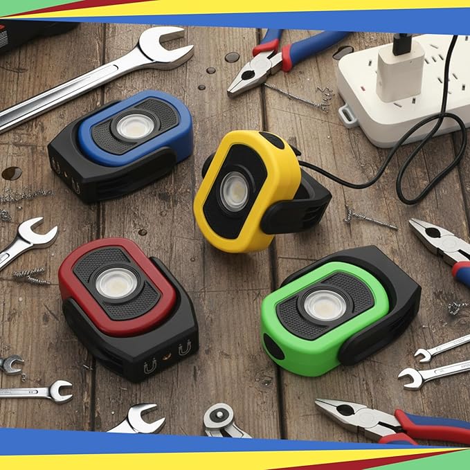 Retisee 4 Pack 780 Lumens Magnetic Work Light USB Rechargeable LED Flashlight Portable Inspection Light for Car Repair Emergency Lighting Mechanics Workshop (Red,Yellow,Blue,Green-4PK)