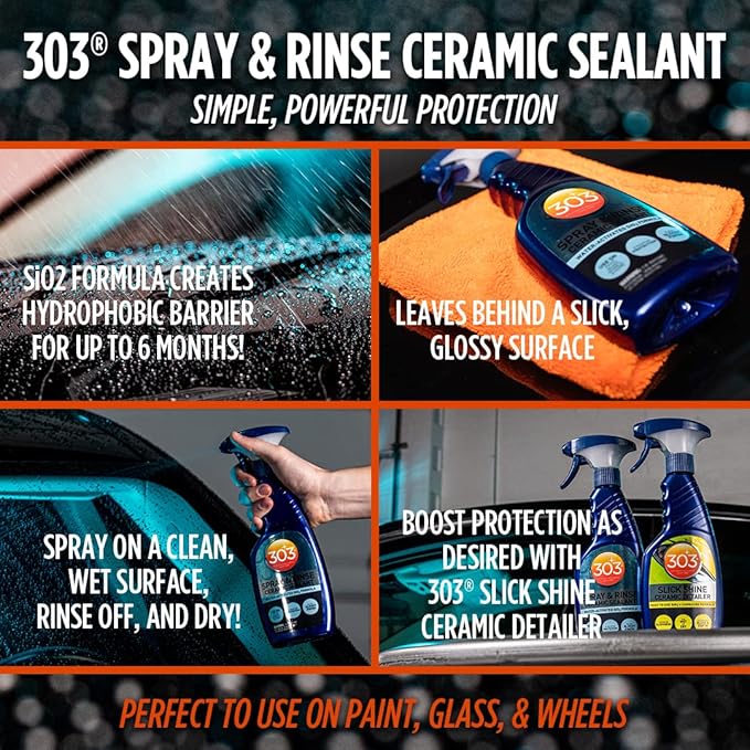 303 Products Spray & Rinse Ceramic Sealant – Quick Ceramic Coating – Water-Activated SiO2 Formula – 6 Months of Protection – Water Repellent Ceramic Spray – Easy to Use – 16 Oz (Pack of 1) (30262)