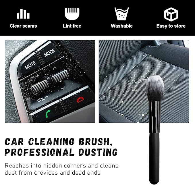 Ziciner Car Detailing Brush, Curved Soft Bristles Auto Removal Dust Collectors, Universal Vehicle Dashboard, Air Conditioner Vents etc Interior Cleaning Tool Accessory (Long-Black/White)