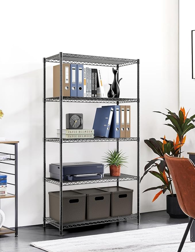 Simple Deluxe Heavy Duty 5-Shelf Storage Shelving Unit, 1250lbs Loading Capacity, 29.92" D x 13.98" W x 61.09" H, Black, 2 Pack