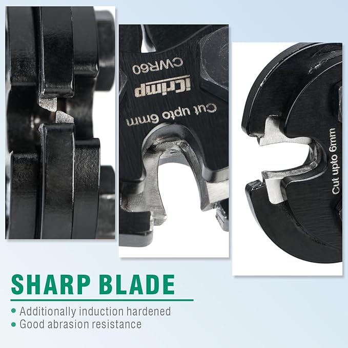iCrimp 6mm Ratchet Wire Rope Cutter with 68 HRC Hardened Blade for Bicycle, Aircraft, Copper & Piano Cables, CWR60