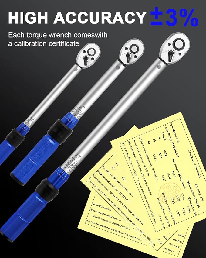 32Pcs Torque Wrench Set, 1/4 3/8 1/2-inch Drive Torque Wrench with Hex, Torx, Sockets, Extension Bar, Spark Plug Socket for Bike, Motorcycle, Car Spark (Blue Handle)