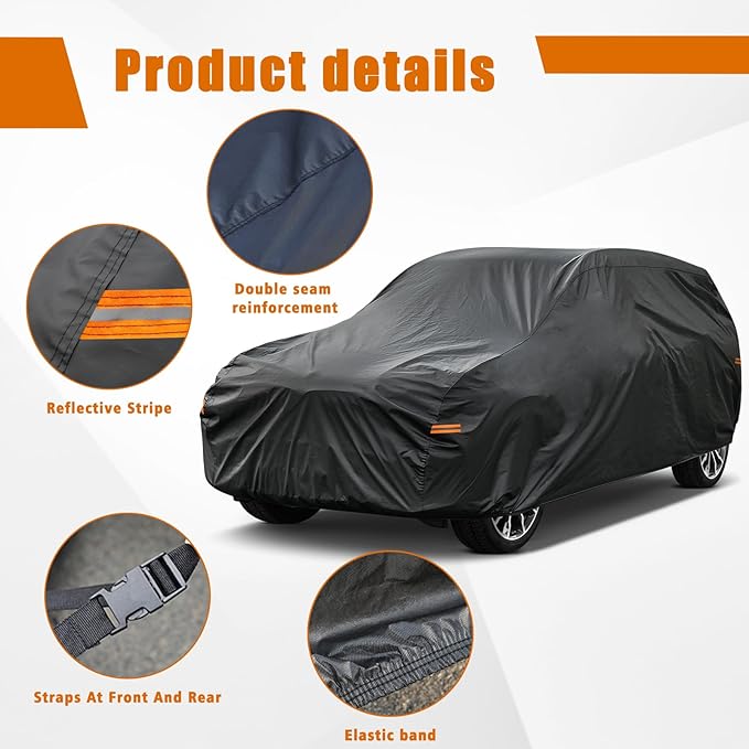Kayme 7 Layers SUV Car Cover Custom Fit for Dodge Durango（2004-2025 Waterproof All Weather for Automobiles, Outdoor Full Cover Rain Sun UV Protection.Black