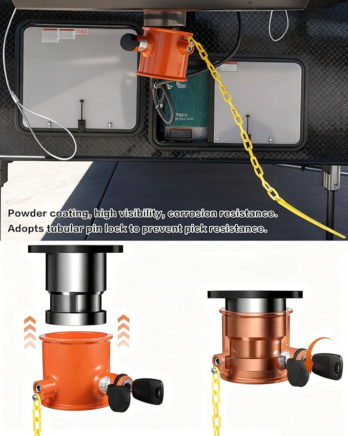 IZTOSS 5th Wheel Lock Heavy Duty Solid Steel King Pin Lock with Anti-Theft Warning Tag Waterproof for RVs Container Trailers and Campers