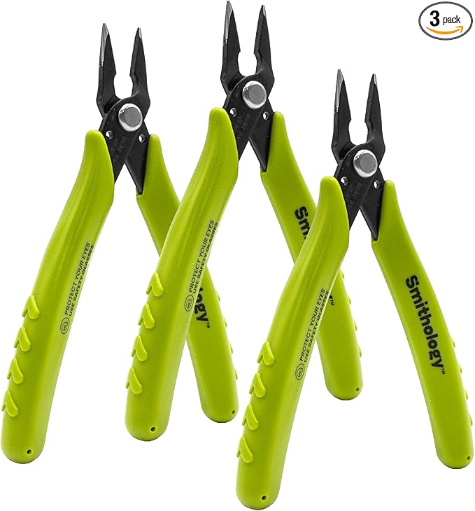 Smithology 5.3" Mini Needle Nose Pliers 3-Pack | Precision Long Nose Pliers with Serrated Jaws, Perfect for Jewelry Making, Electronics & Crafts