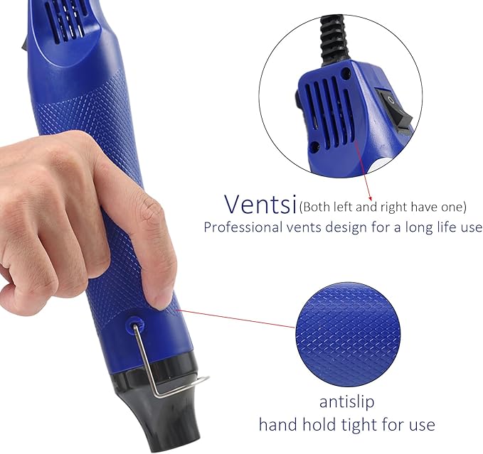 Heat Gun for Crafting, 110V 300W Handed Hot Air Gun, 3.28FT Ultra-Long Cable Portable Heat Gun with Stand and Power Cord for Shrinking Wrapping PVC, DIY Embossing and Drying Paint (Blue)