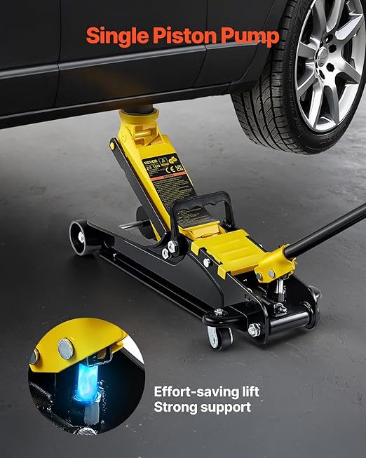 VEVOR 2.5 Ton Low Profile, Heavy-Duty Steel Racing Floor Jack with Single Piston Lift Pump, Lifting Range 3.35"-14.96"