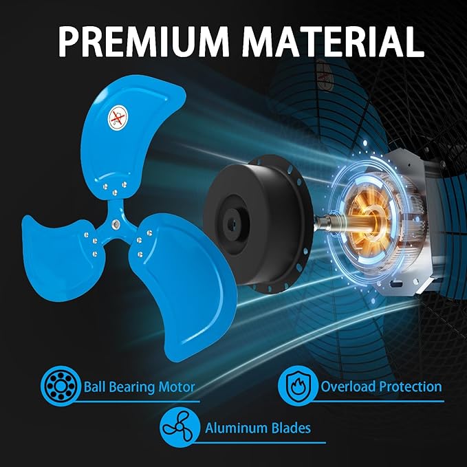 AZOUTDOOR Wall Mount Fan 7000 CFM, 20" High Velocity Wall Oscillating Fan 3-Speed Industrial Walls Fans for Indoor, Ercial, Residential, Industrial, Warehouse, Greenhouse, Workshop, Basement Use-ETL