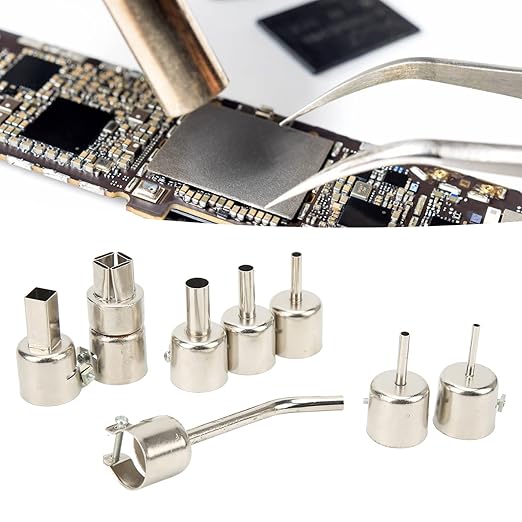 Hot Air Gun Tips, 8Pcs Curved Angle Heat Gun Nozzles Kit Stainless Steel Hot Air Gun Tips Heat Resisting Nozzles Tool for Maintenance Hot