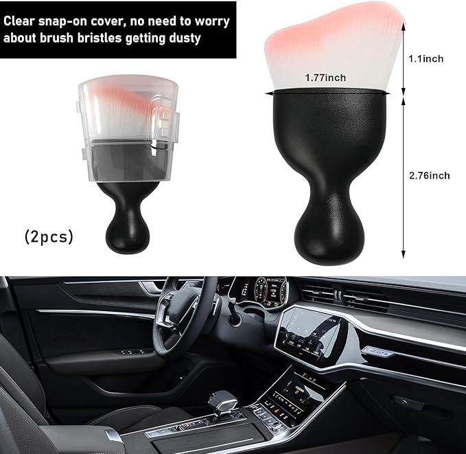 Ziciner 2 PCS Car Detailing Brush, Curved Soft Bristles Auto Removal Dust Collectors, Universal Vehicle Dashboard, Air Conditioner Vents etc Interior Cleaning Tool Accessory (White/Pink)