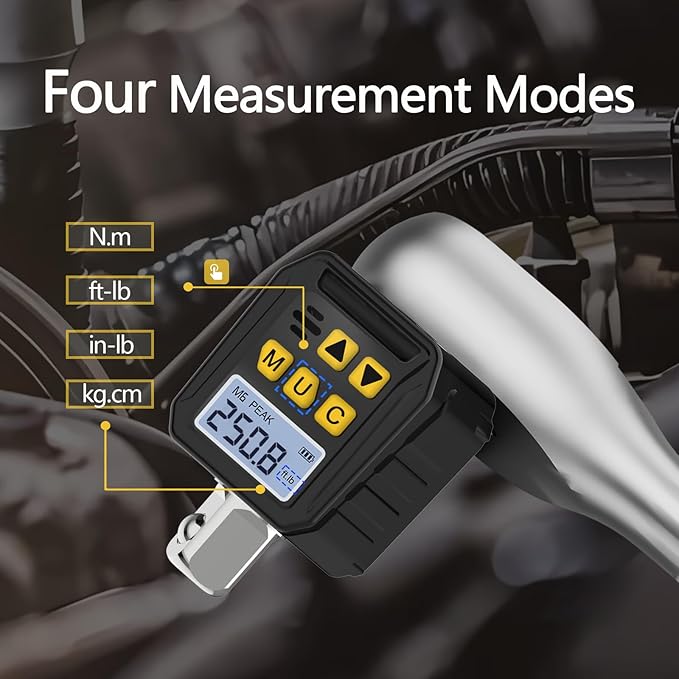 1/2” Drive Digital Torque Adapter, 12.54-250.8 Ft-lb/17-340 Nm Digital Torque Adapter Set with 3/8" and 1/4" Adapters, Buzzer & LED Flash Notification for Motorcycle Car Repair