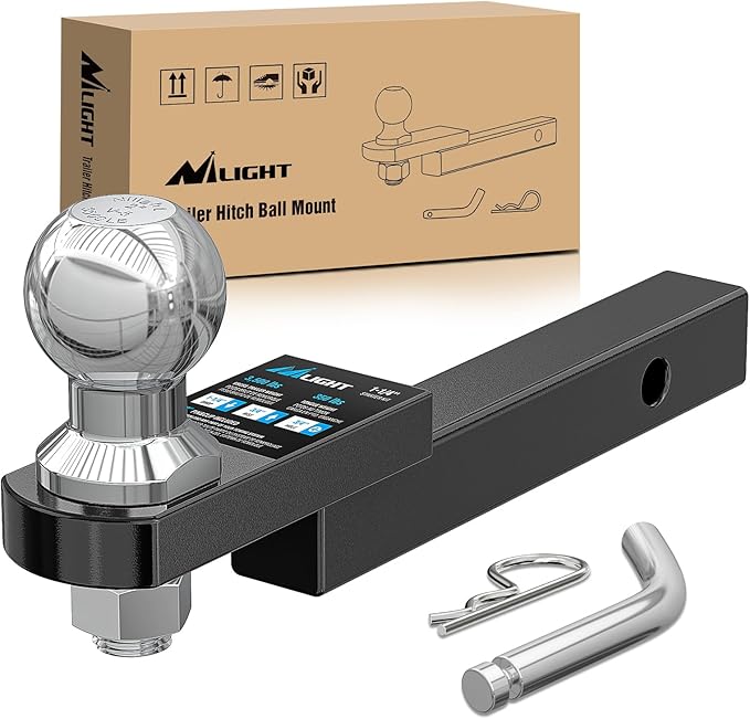 Nilight Trailer Hitch Mount with 2 Inch Trailer Ball & 1/2" Hitch Pin Clip Fits 1-1/4" Receiver Tubes 3500 lbs 1-1/4" Drop 3/4" Rise, 2 Years Warranty