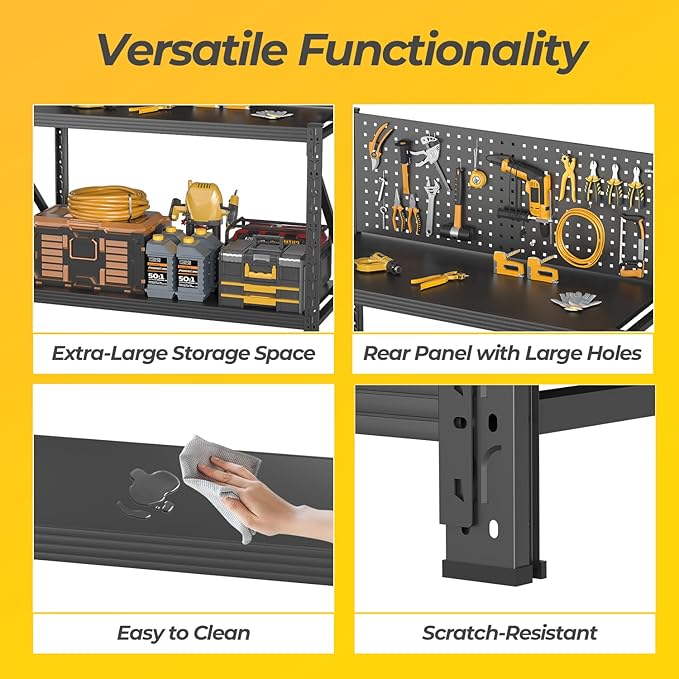 2 Sets Work Bench with Pegboard,Heavy Duty Workbench Adjustable Shelves,Tool Cart,Work Table for Garage Warehouse47.2 H*47.09" W*19" D