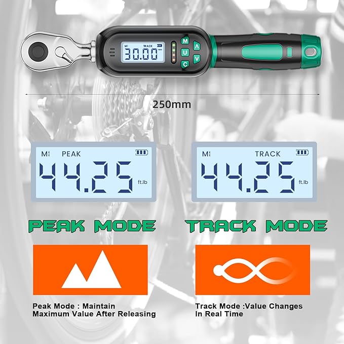 1/4 Inch Drive Digital TorqueWrench, 1.11-22.13Ft.lb/1.5-30N.m, Small Electronic Torque Wrench with Preset Value, Buzzer & LED Indicator, ±2% Accuracy Torque Wrench for Bike, Bicycle