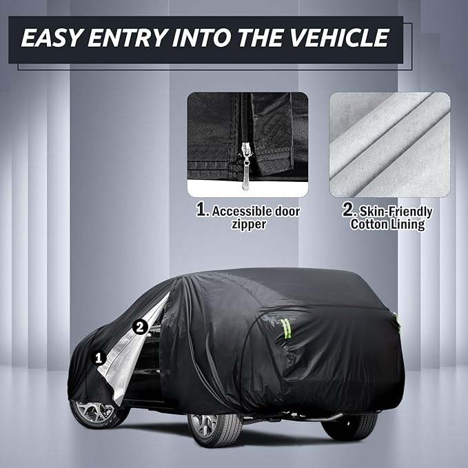 6 Layers Car Cover Waterproof All Weather for Automobiles, SUV Cover Size A7 Universal Fit for Toyota Highlander, Honda Pilot, Nissan Pathfinder, BMW X5/X6 (191-201 inch)