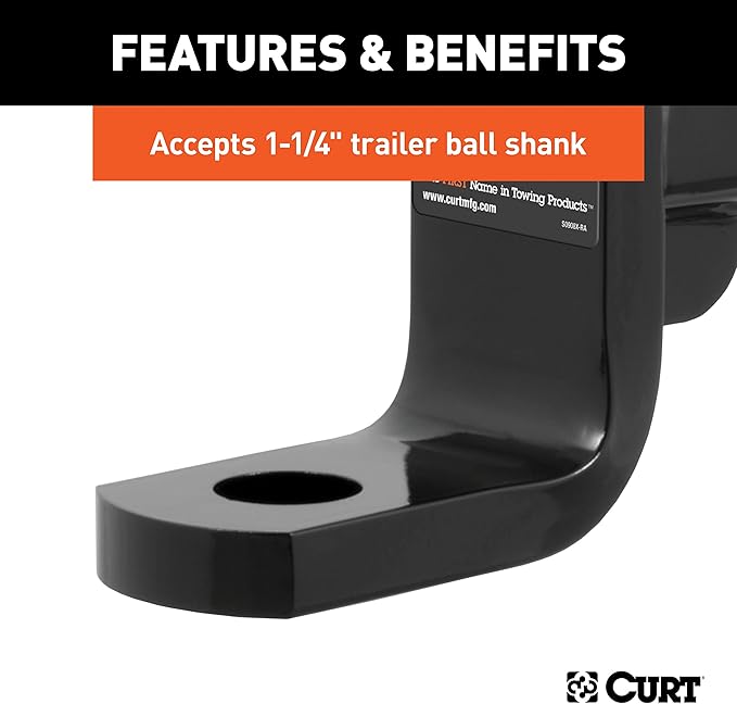CURT 45336 Class 4 Trailer Hitch Ball Mount, Fits 2-Inch Receiver, 10,000 lbs, 1-1/4-Inch Hole, 6-Inch Drop, 4-3/4-Inch Rise