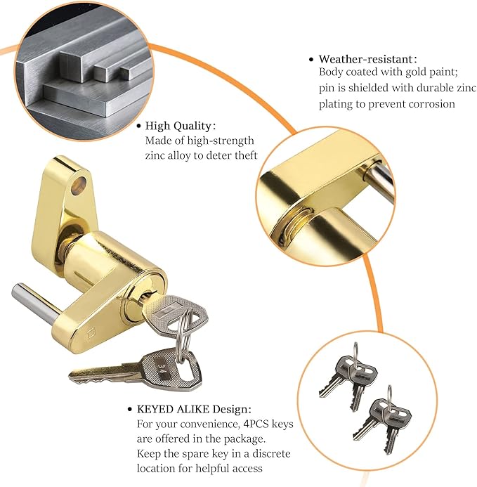 CZC AUTO Trailer Lock Dia 1/4 Inch, Coupler Lock 3/4 Inch Span Trailer Hitch Lock with Keys Trailer Coupler Lock for Tow Boat RV Truck Car's Coupler, 2 Pack