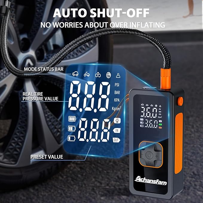 P9 Tire Inflator Portable Air Compressor, Dual Power, 150PSI Cordless Air Pump for Car Tires, Digital Gauge & Auto Stop, Small Air Compressor for, Bicycle, Motorcycle, Ball