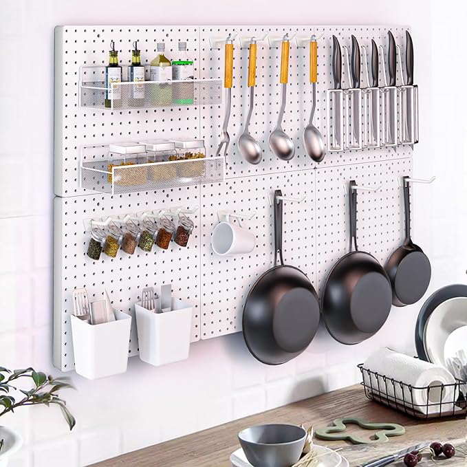 FZK Peg Board,Pegboard 32''*32'', White Pegboard 4pcs and 33 Accessories, Pegboard Wall Organizer, Peg Boards, Peg Boards for Walls, ABS Plastic Craft Room Garage Kitchen office