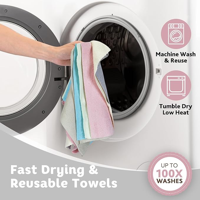 Matthew Microfiber Cleaning Cloth Roll 72Pack (12" x 12") Reusable Paper Towels&Washable Tear Away Towels,Ultra Water Absorbent Lint&Streak Free Cleaning Rags for Glass,Dishwash,Bathroom,Cars-Red