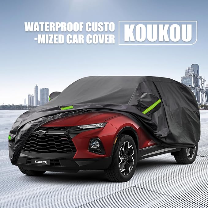 KouKou Waterproof SUV Car Cover Suitable for Chevy Blazer from 1982 to 2025, 7 Layers Windproof All Weather Waterproof Outdoor Cover Sun Rain UV Dust Snow Protection. Black