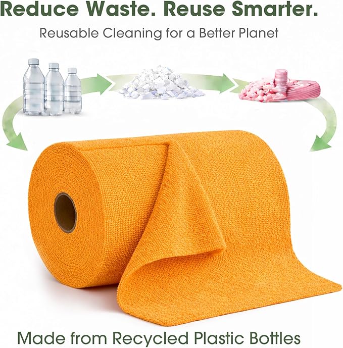 Microfiber Cleaning Cloth Roll–100 Pack, Tear Away Microfiber Towels, Reusable, Washable, Scratch-Free, Kitchen Towels for Car, Home, Kitchen, Glass, Dishes(Tangerine Yellow)