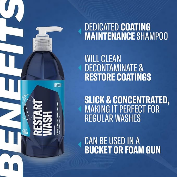 Gyeon Restart Wash Ceramic Coating Maintenance Shampoo Removes Iron Contaminants Restores Hydrophobic Properties High Lubrication pH Balanced Safe Car Wash Soap for Coated Paint Wheels Exterior