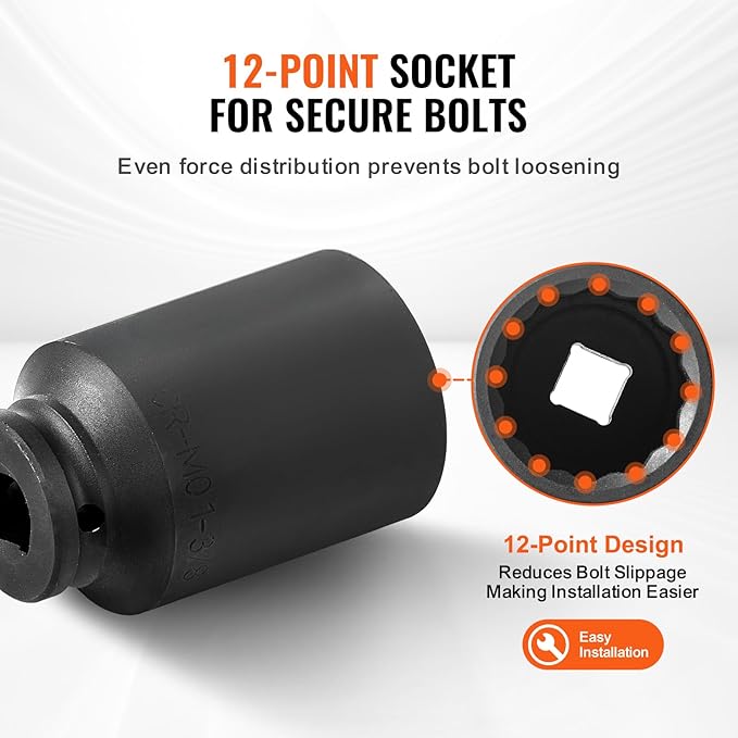 VEVOR Axle Nut Impact Socket Set, 1/2" Drive Deep 12-Point 8-Piece Metric Spindle Socket Set, CR-MO Heat Treated Large Socket Set with Storage Case, Auto Repair, Removing or Installing Axle Nuts