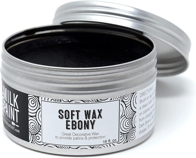 Real Milk Paint, Soft Finishing Wax Sealant for Painted Furniture, Paint Sealer Topcoat for Cabinets, Unfinished Wood Decor, Beeswax, Matte Ebony, 16 oz.