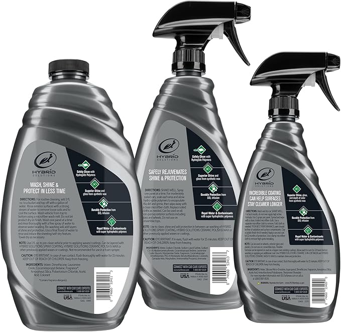 Turtle Wax Hybrid Solutions Ceramic Wax Coating, Ceramic Wash, and Ceramic Detailer Combo Pack- Ultimate Protection and Water Repellancy for Car Paint